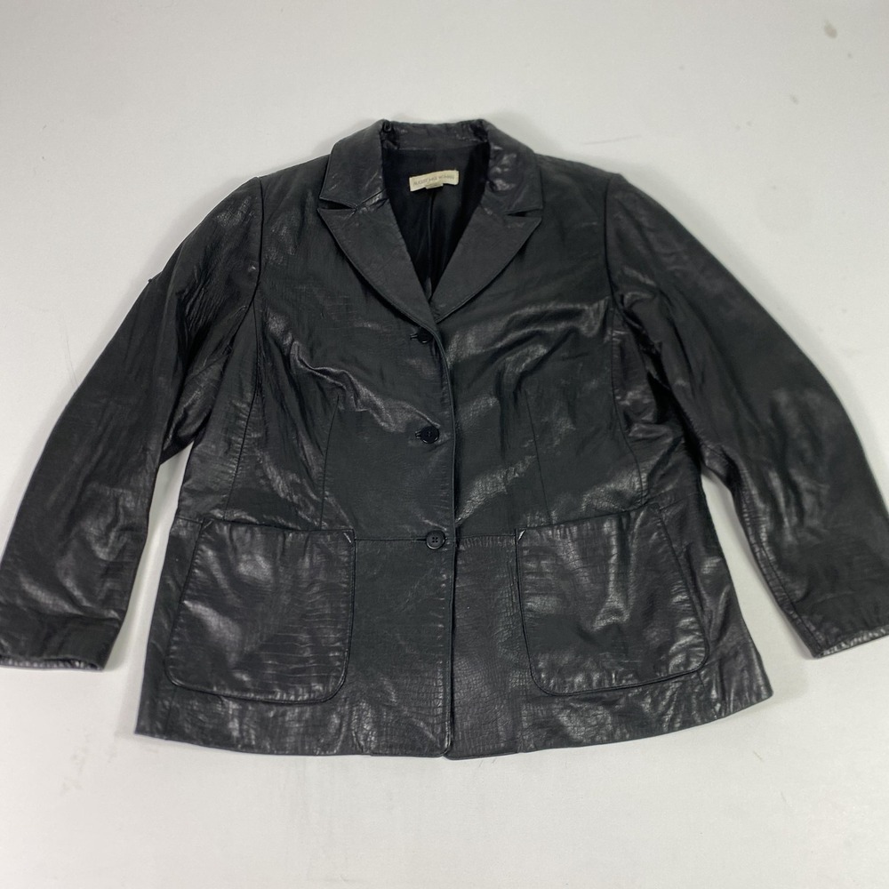 August Max Woman Blazer Jacket Womens X Black Leather Single Breasted Plus Lined